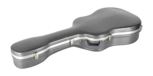 istock Musical instrument - Closed silver carbon acoustic guitar hard case. Isolated 2178057903