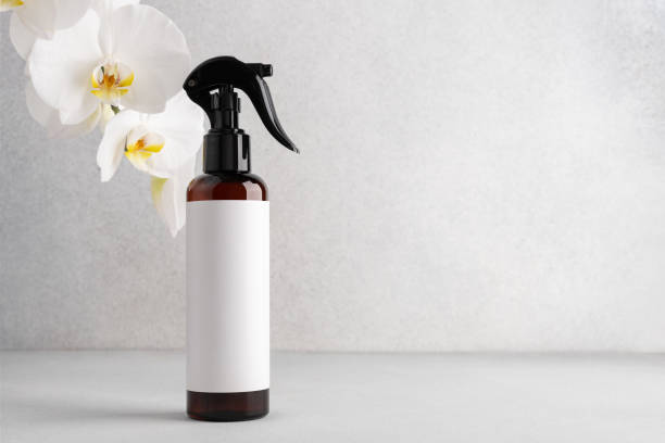 istock Brown cosmetic trigger sprayer bottle with blank labels mockup. 2178059195