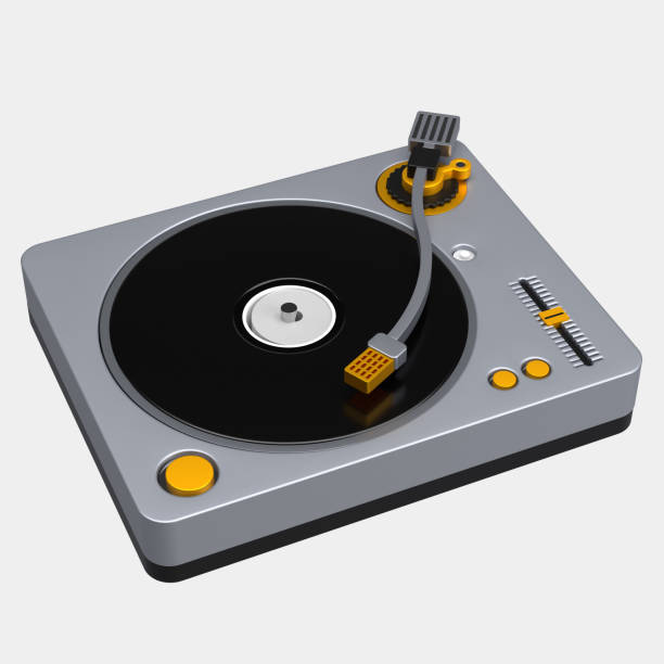 istock 3D icon of turntable with vinyl in classy grey color. 2178059996