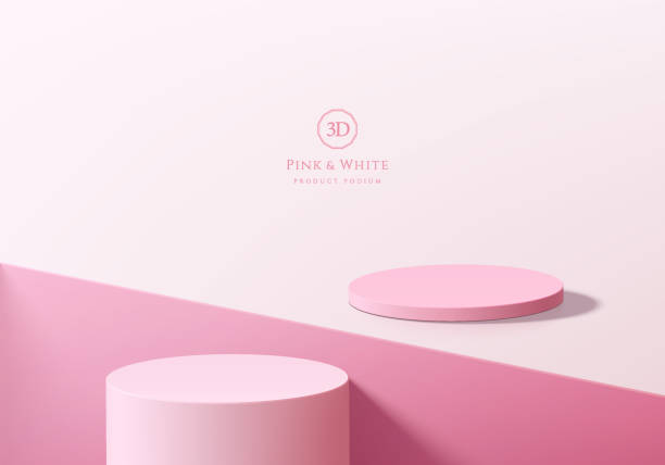 istock 3D pink round podium background on floor and square groove. Abstract geometric composition in minimalist design. Studio display showroom stand product pedestal, Fashion stage showcase mockup scene. 2178060734