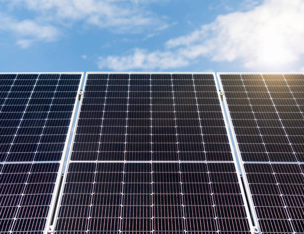 istock Renewable solar energy panel low view on background of clean blue sky. 2178076024