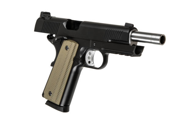 istock Modern semi-automatic pistol isolate on a white background. Armament for the army and police. Short-barreled weapon. 2178077926