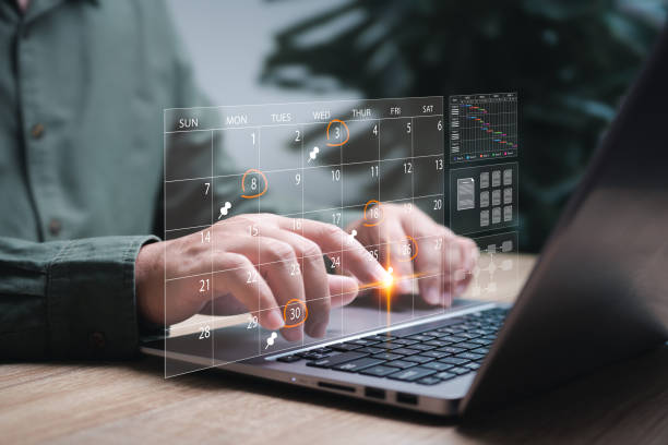 istock Business calendar, Document management, Schedule planning concept, Businessman use laptop planning project calendar Agenda work schedule, Meeting, Workflow, Organize time management, Scope of work 2178088522