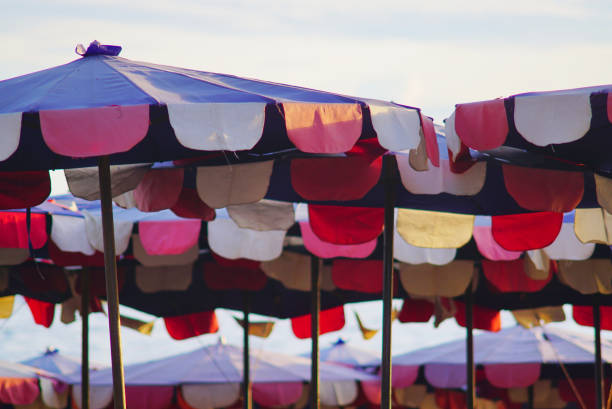 Group of beach umbrella close up shot