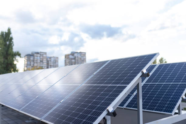 istock Solar panel against blue sky background. Photovoltaic, alternative electricity source. Idea for sustainable resources 2178094768