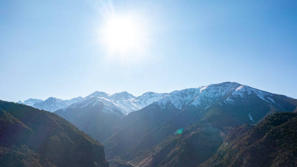 View of snowcapped mountain peaks in the Andes range