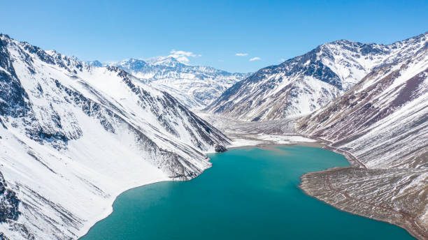 Aerial view of Rio Yeso Reservoir, Chile