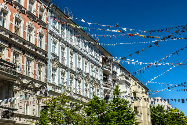 Berlin's old town decorated with flags