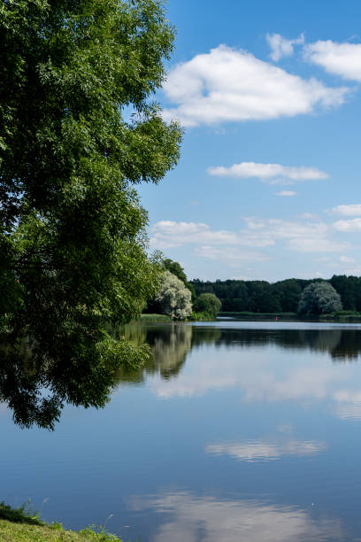 istock Tranquil river in a lush green park 2178111967