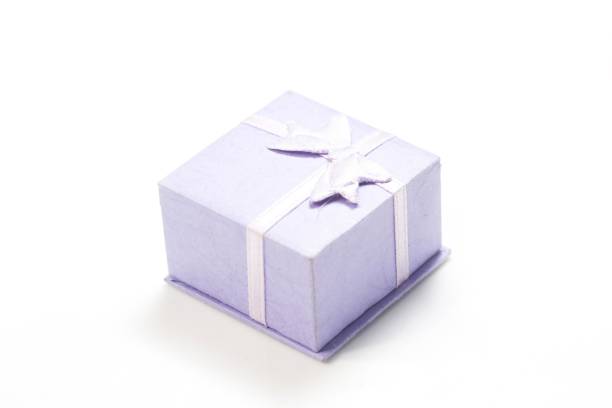 Small closed purple gift box with a white ribbon