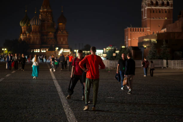 The State Historical Museum of Russia is wedged between Red Square and Manege Square in Moscow. Kremlin on the left.
