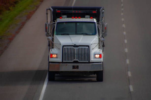 Heavy truck on a Canadian highway in the fall in Quebec