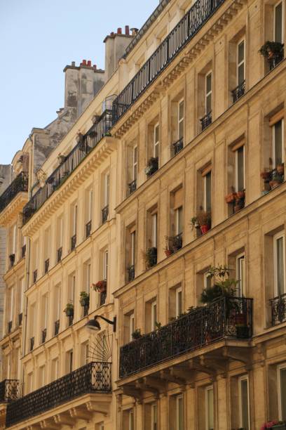 istock Classic Parisian apartment buildings with wrought iron balconies. 2178127038