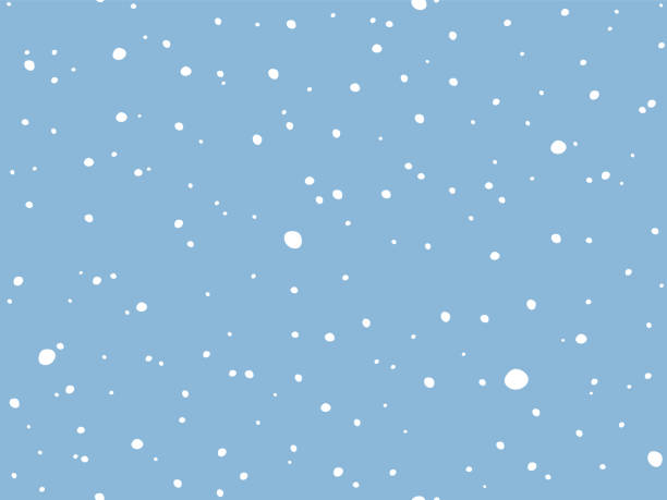Snow Flakes background. Cold Snowy winter Holiday Background. White falling random flake on Blue. Simple Natural snowfall texture. Vector illustration. Dotted pattern for Package wallpaper design