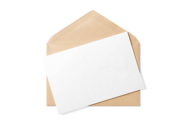 istock Opened brown paper envelope mockup with paper sheet isolated on a white background. 2178130420