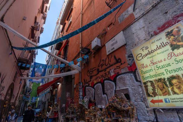 Naples, Italy - May 23, 2024: Vico Figurari: A Scenic View of Naples' Narrow Streets.