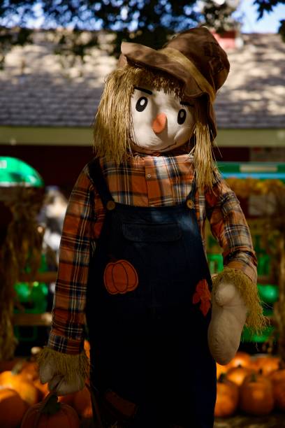 istock Scarecrow wearing overalls at the pumpkin patch 2178132681