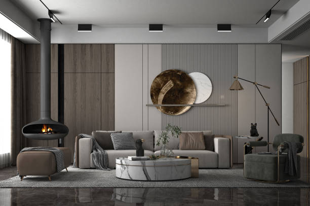 istock 3D RENDER OF LUXURY HOME INTERIOR LIVING ROOM 2178135568