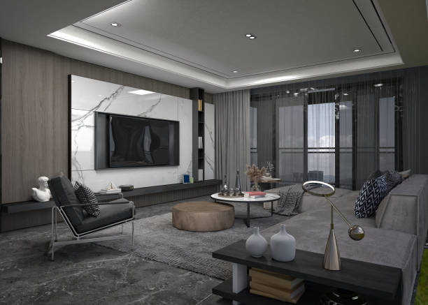 istock 3D RENDER OF LUXURY HOME INTERIOR LIVING ROOM 2178135742