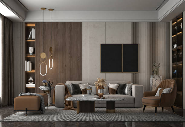istock 3D RENDER OF LUXURY HOME INTERIOR LIVING ROOM 2178135807