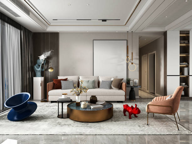 istock 3D RENDER OF LUXURY HOME INTERIOR LIVING ROOM 2178135986