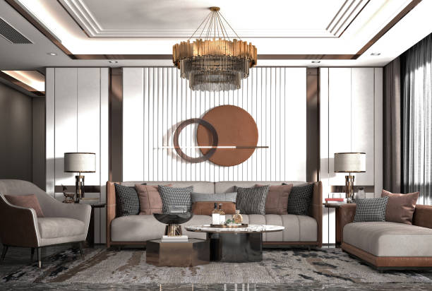istock 3D RENDER OF LUXURY HOME INTERIOR LIVING ROOM 2178136014