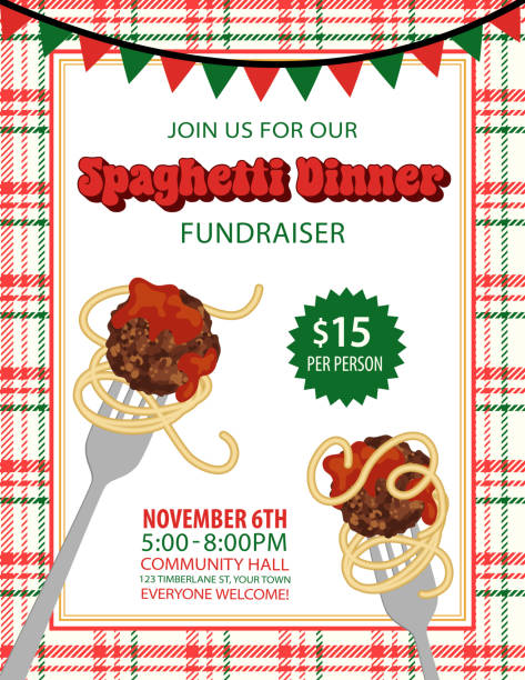 stockillustraties, clipart, cartoons en iconen met spaghetti dinner fundraiser poster template - spaghetti