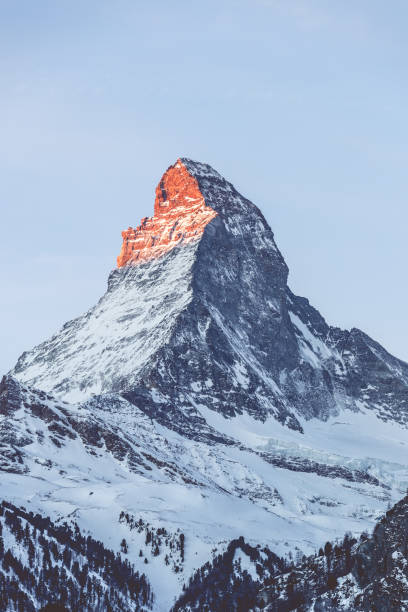 Matterhorn Beautiful Sunrise view from Zermatt Switzerland in Cold Winter