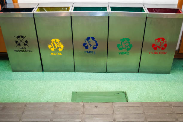 istock recyclable materials with: plastic, glass, paper and metal 2178146641