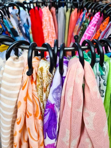 istock Detailed close up view on samples of cloth and fabrics in different colors found at a fabrics market 2178146720