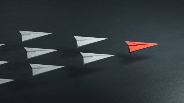 istock Different business concept.new ideas. paper art style. creative idea.Leaderplane concept, black leader plane leading white planes.3D rendering on black background. 2178162883
