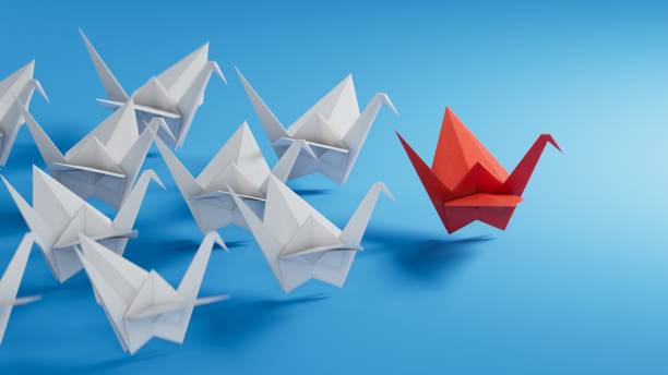 istock Different business concept.new ideas. paper art style. creative idea.Leaderswan concept, blue leader swan leading white swans.3D rendering on blue background. 2178163595