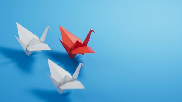 istock Different business concept.new ideas. paper art style. creative idea.Leaderswan concept, blue leader swan leading white swans.3D rendering on blue background. 2178163861
