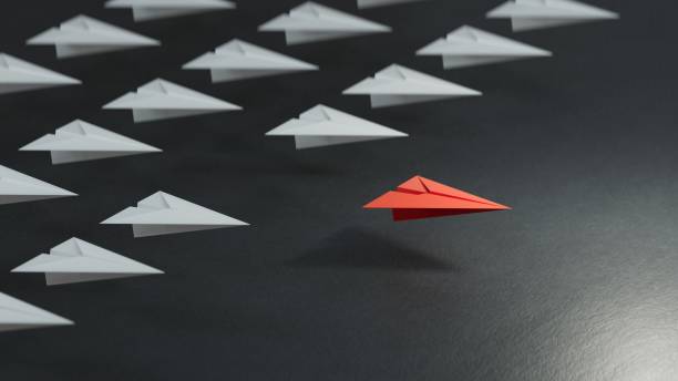 istock Different business concept.new ideas. paper art style. creative idea.Leaderplane concept. Red leader paper plane leading among white.3D rendering on black background. 2178166955