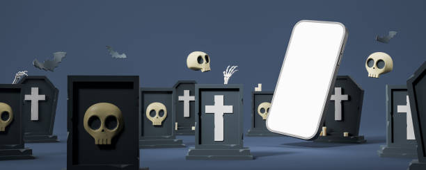 istock Smartphone mock up display, graveyard with tombstone and cross 2178170357