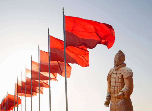 istock China Xian terracotta warrior and national flag 2178171687