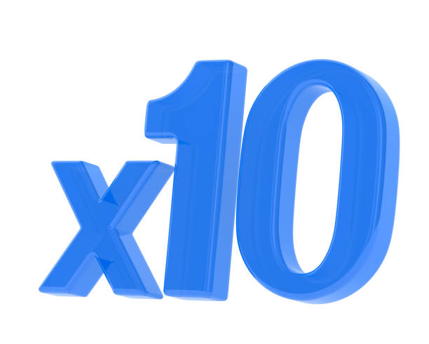 Blue x10 symbol on white background. Isolated 3d illustration