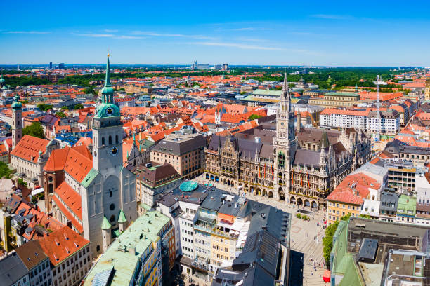 istock Marienplatz aerial panoramic view in Munich city, Germany 2178175637