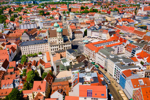 Augsburg old town aerial panoramic view. Augsburg is a city in Swabia, Bavaria region of Germany.