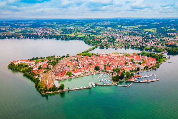 Lindau aerial panoramic view in Bavaria, Germany