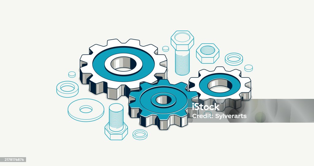 Engineer Education Concept Gears And Cogs Composition Isometric 3d ...
