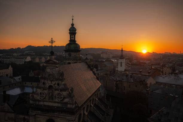 istock Panoramic aerial view on Lviv from drone 2178176951