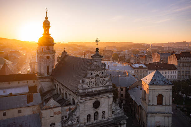 istock Panoramic aerial view on Lviv from drone 2178177026