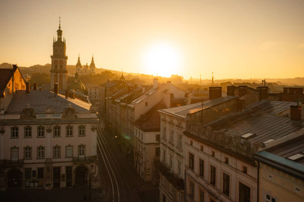 istock Panoramic aerial view on Lviv from drone 2178177138