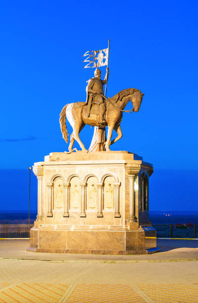 Monument to Grand Prince Vladimir And Saint Fedor in Vladimir city, Golden Ring of Russia at sunset