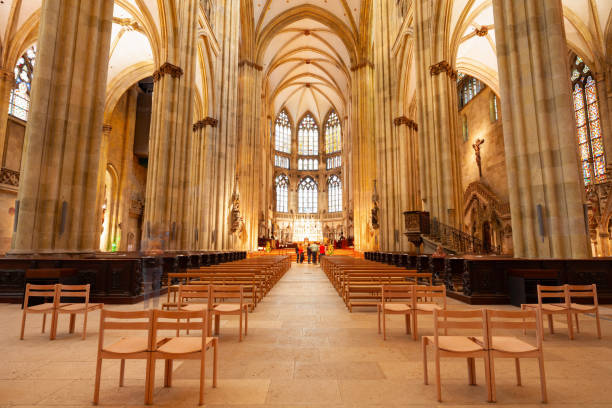 Regensburg, Germany - July 09, 2021: Regensburg Cathedral or Saint Peter Church interior. Regensburg is a city at Danube river in Bavaria, Germany.