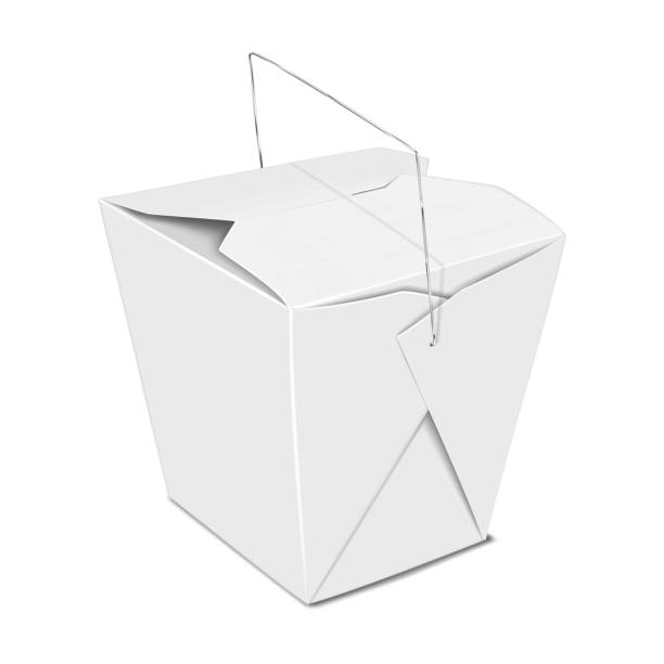 istock Chinese take out noodle box with metal wire handle. 3d mockup. Blank white paperboard takeout Asian food carry box. Realistic vector mock-up. Eco paper wok container packaging. Template 2178180310