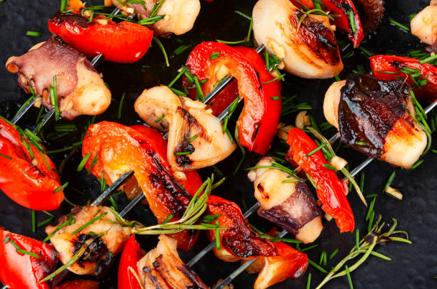 istock Grilled octopus on skewers. 2178191125