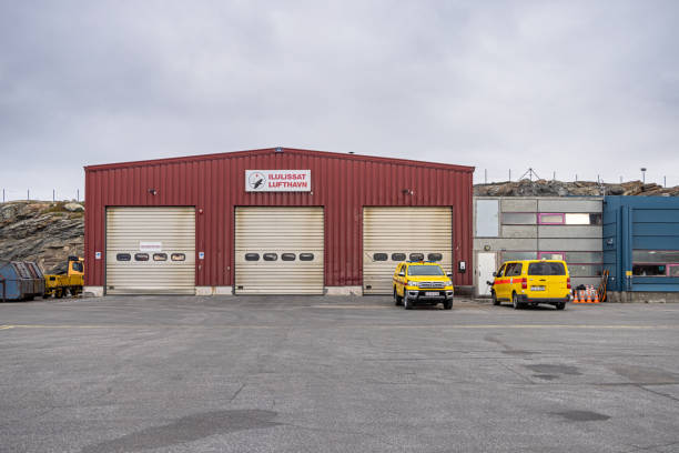 Ilulissat, Jakobshavn, Greenland, Denmark - August 22th 2024:   The firehouse at the small domestic airport in eastern Greenland