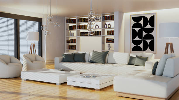 istock Large luxury modern bright interiors Living room mockup illustration 3D rendering image 2178194198